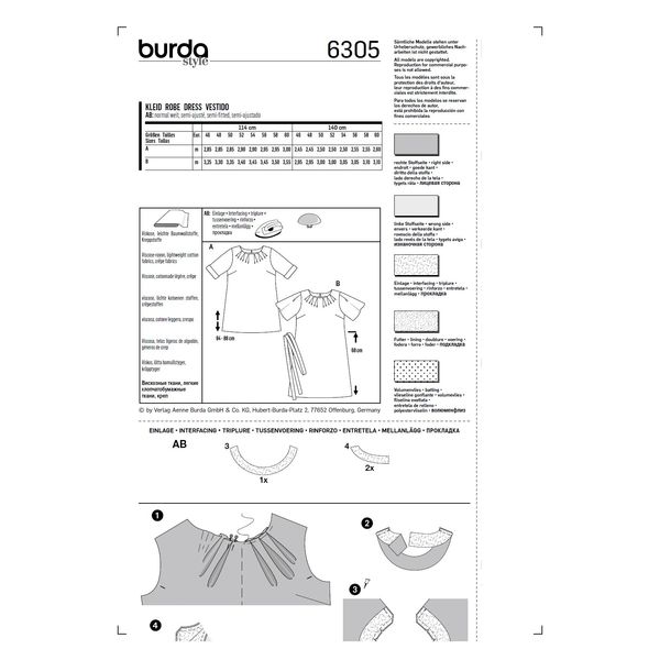 الگو خیاطی تونیک و پیراهن زنانه بوردا استایل کد 6305 سایز 46 تا 60 متد مولر