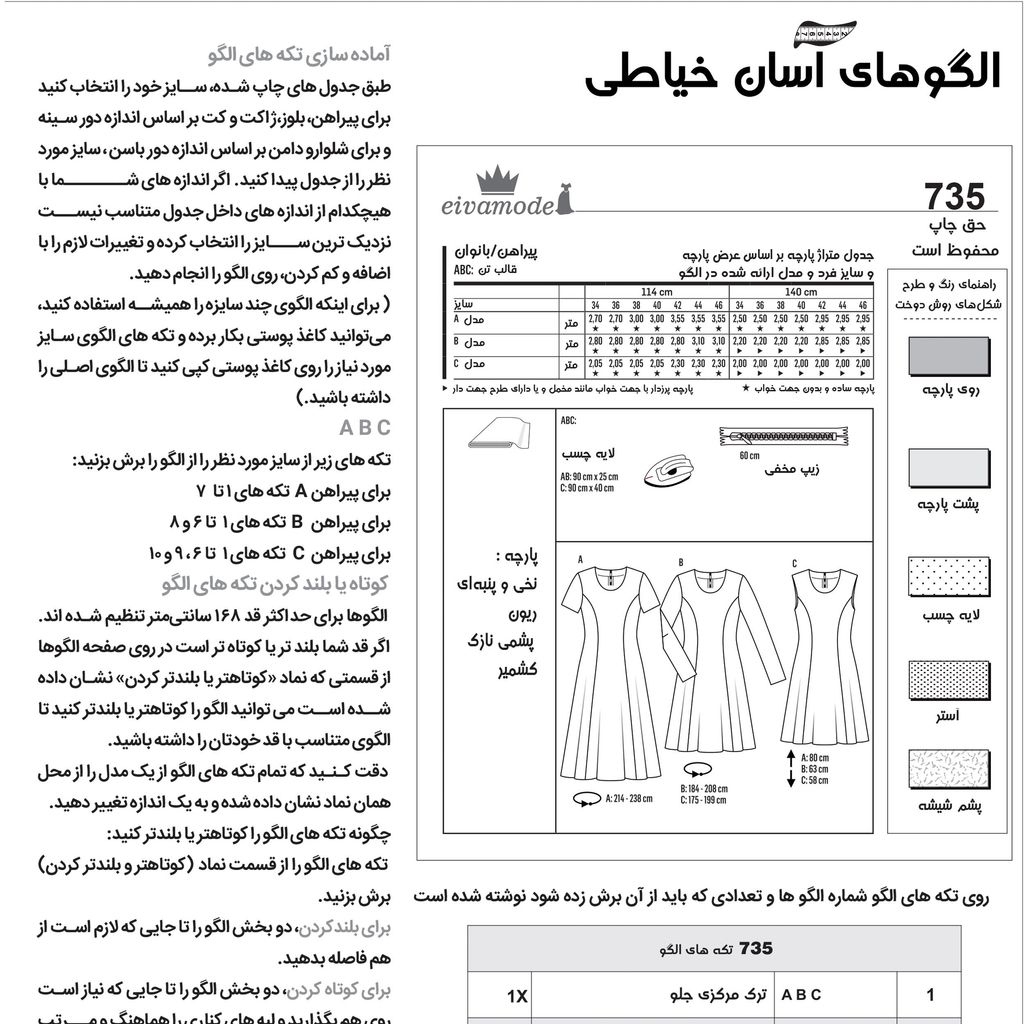 فروش اینترنتی الگو خیاطی پیراهن بانوان سایز 34 تا 46 متد مولر کد 24