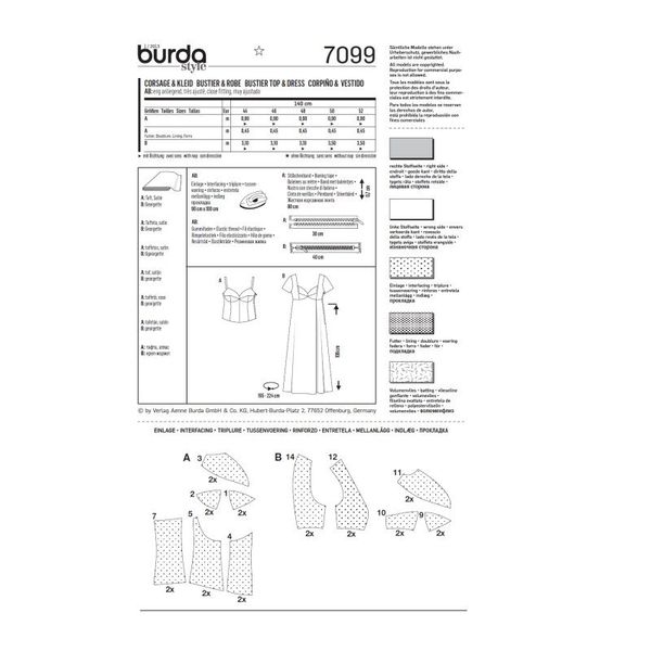 الگو خیاطی تاپ و پیراهن زنانه بوردا استایل کد 7099 سایز 44 تا 52 متد مولر
