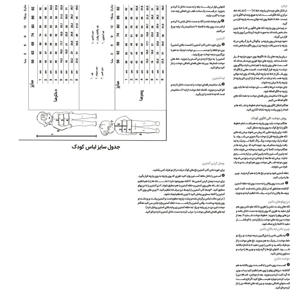 خرید آنلاین الگو خیاطی پیرهن و شورت کودک بوردا کیدز کد 9339 سایز 6  ماه تا 3 سال متد مولر