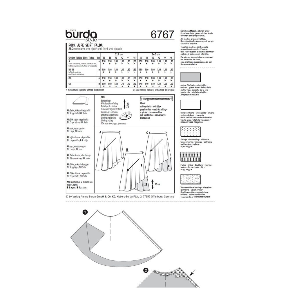 خرید آنلاین الگوی خیاطی دامن زنانه بوردا استایل کد 6767 سایز 36 تا 46 متد مولر