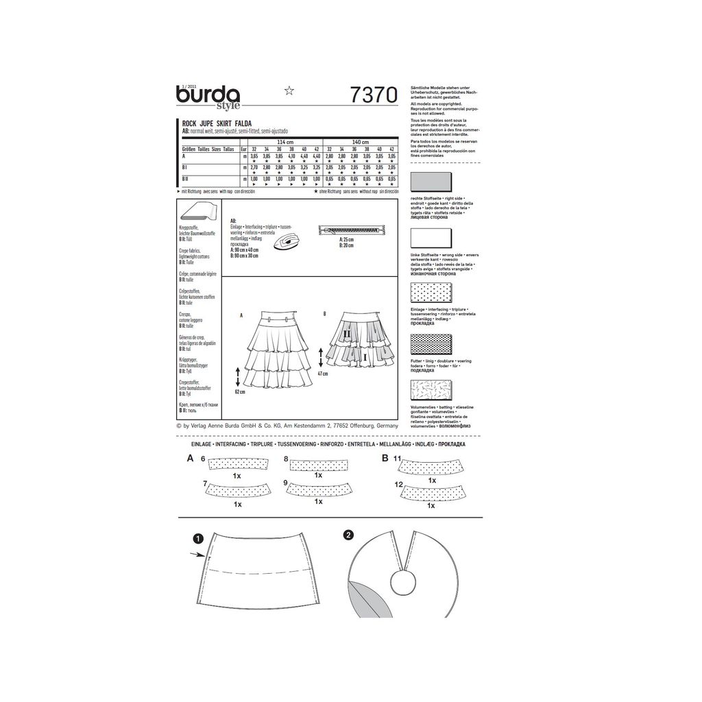 خرید آنلاین الگوی خیاطی دامن زنانه بوردا استایل کد 7370 سایز 32 تا 42 متد مولر