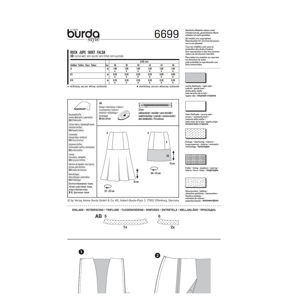 خرید آنلاین الگوی خیاطی دامن زنانه بوردا استایل کد 6699 سایز 36 تا 46 متد مولر