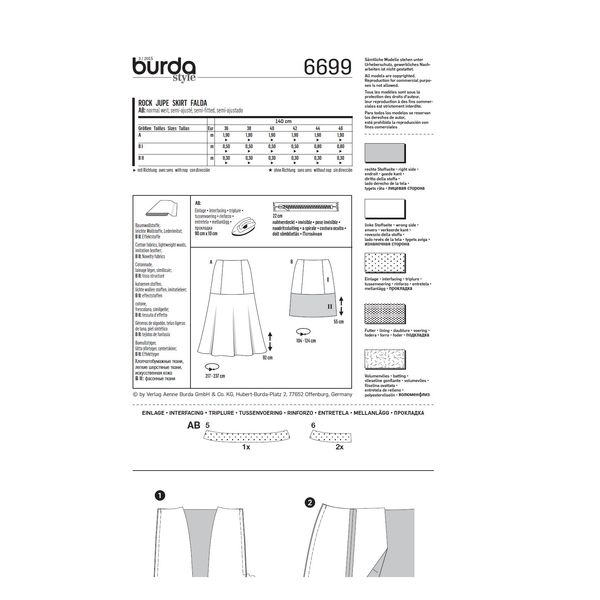 الگوی خیاطی دامن زنانه بوردا استایل کد 6699 سایز 36 تا 46 متد مولر
