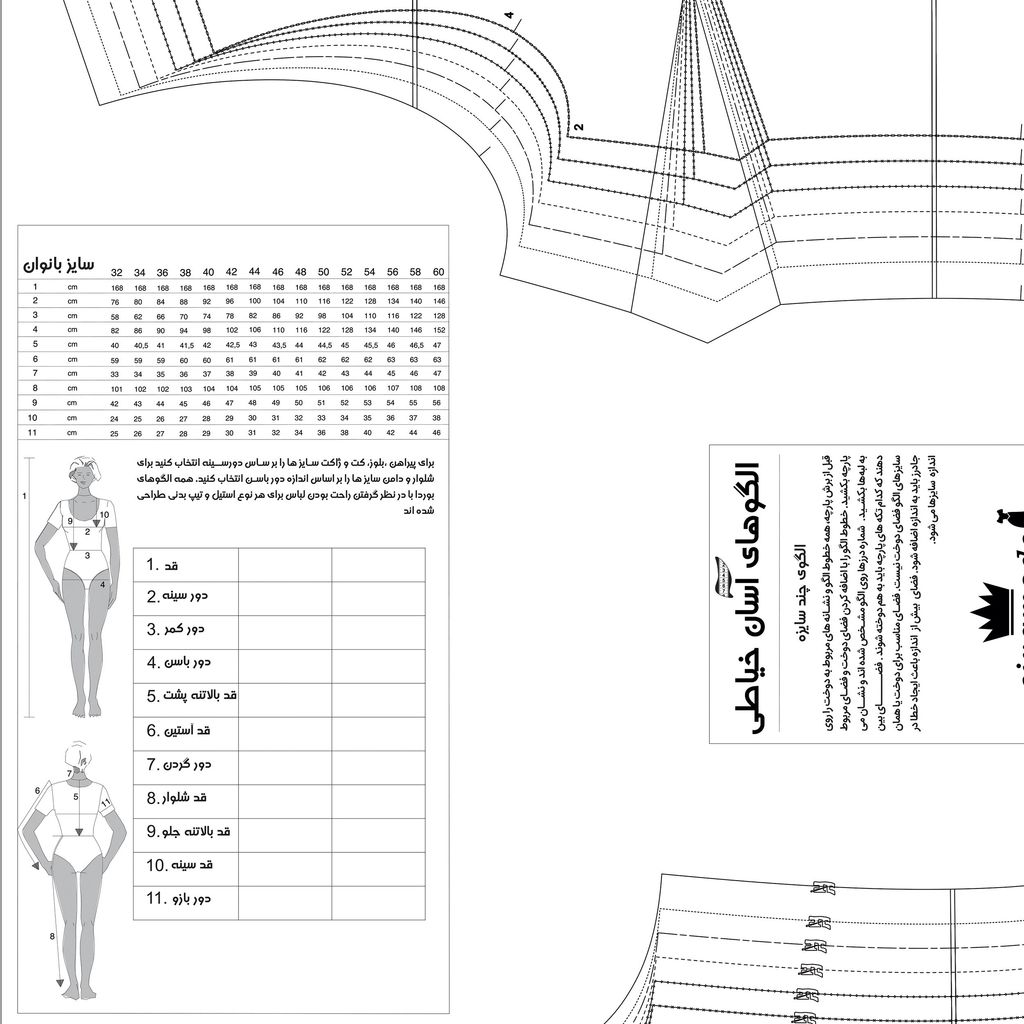 فروش اینترنتی الگو خیاطی مانتو تونیک بانوان سایز 36 تا 48 متد مولر کد 46