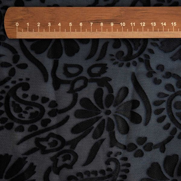 پارچه مخمل تور سرمه ای گلدار 1