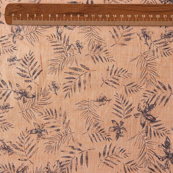 پارچه لینن گلبهی سرمه ای طرح برگ 1