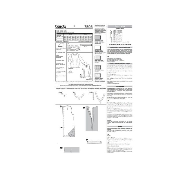 الگو خیاطی تاپ و تونیک زنانه بوردا استایل کد 7506 سایز 44 تا 60 متد مولر