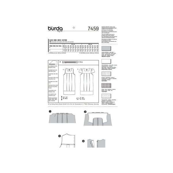 الگو خیاطی پیراهن و سارافون زنانه بوردا استایل کد 7459 سایز 34 تا 46 متد مولر