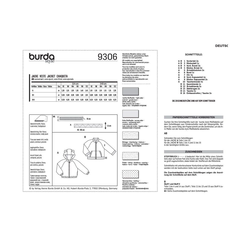 خرید آنلاین الگو خیاطی سوییشرت کودک بوردا استایل کد 9306 سایز 2 تا 7 سال متد مولر