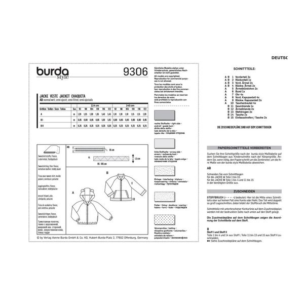 الگو خیاطی سوییشرت کودک بوردا استایل کد 9306 سایز 2 تا 7 سال متد مولر