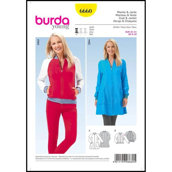 الگو خیاطی سوییشرت و مانتو ورزشی زنانه بوردا استایل کد 6660 سایز 34 تا 44 متد مولر