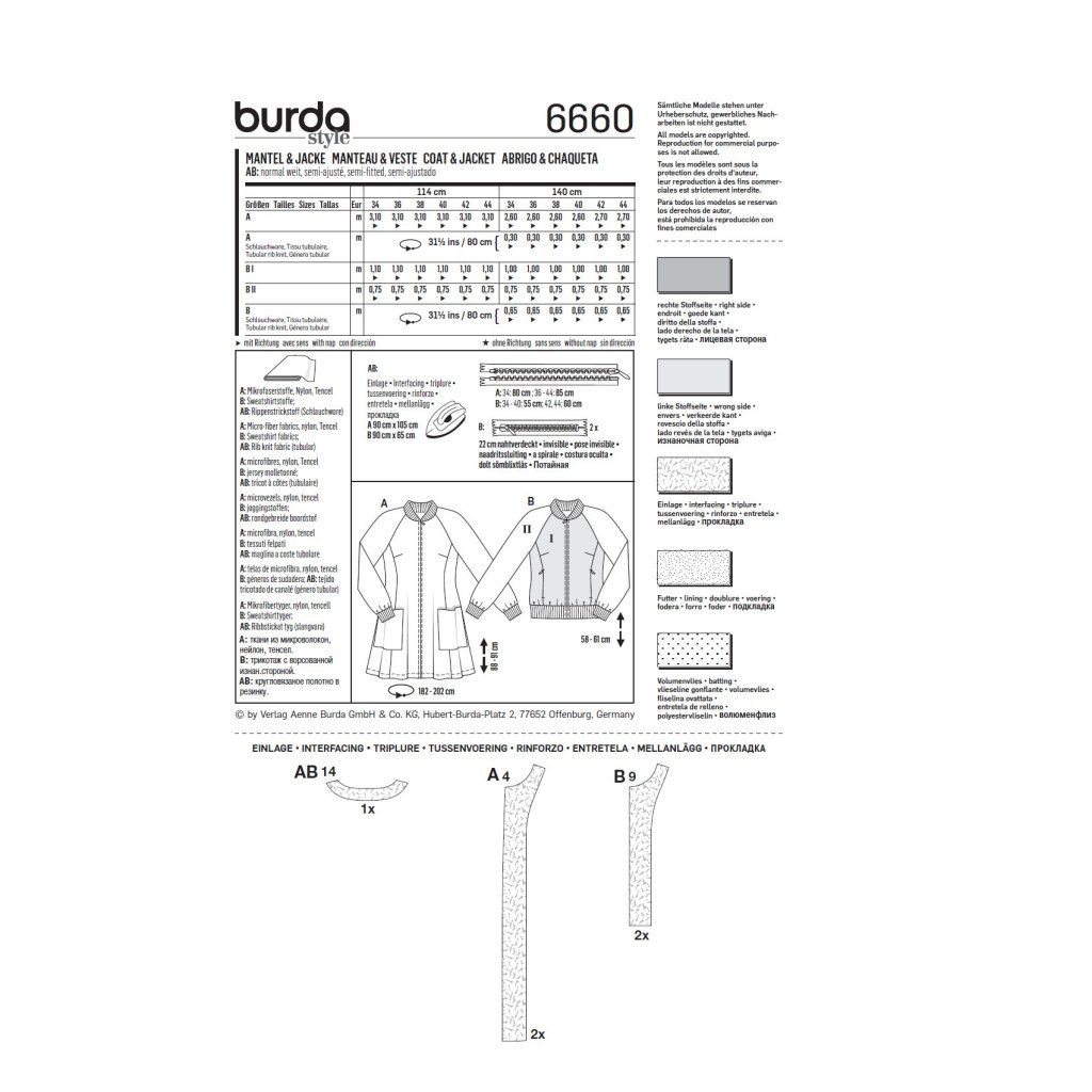 خرید آنلاین الگو خیاطی سوییشرت و مانتو ورزشی زنانه بوردا استایل کد 6660 سایز 34 تا 44 متد مولر