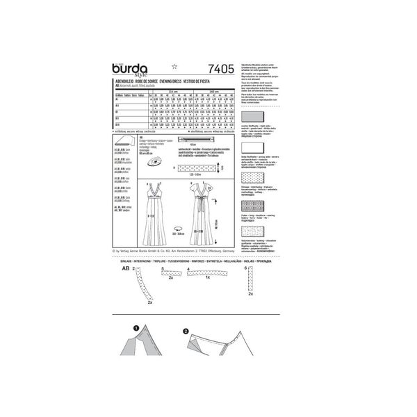الگو خیاطی پیراهن مجلسی زنانه بوردا استایل کد 7405 سایز 36 تا 48 متد مولر