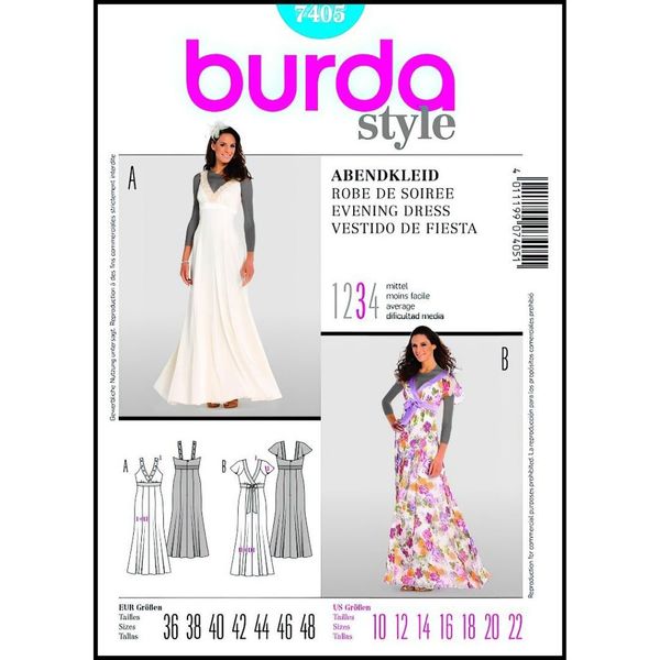 الگو خیاطی پیراهن مجلسی زنانه بوردا استایل کد 7405 سایز 36 تا 48 متد مولر