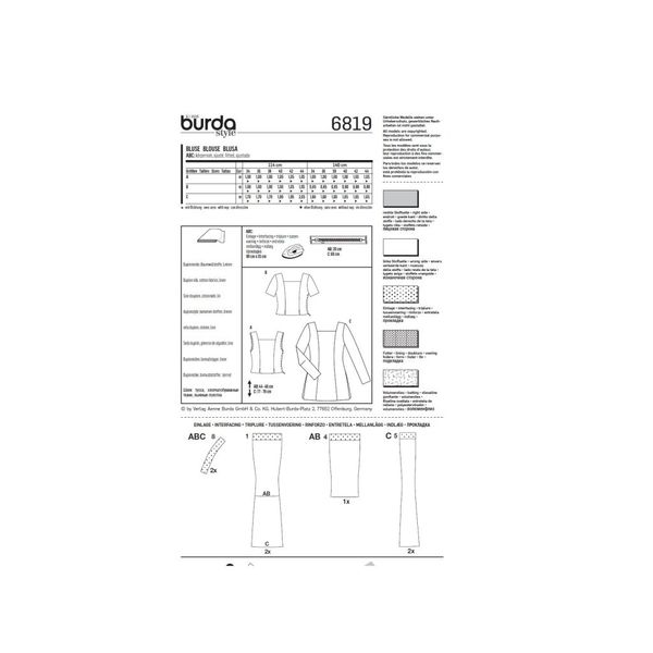 الگو خیاطی تاپ و تونیک زنانه بوردا استایل کد 6819 سایز 34 تا 44 متد مولر