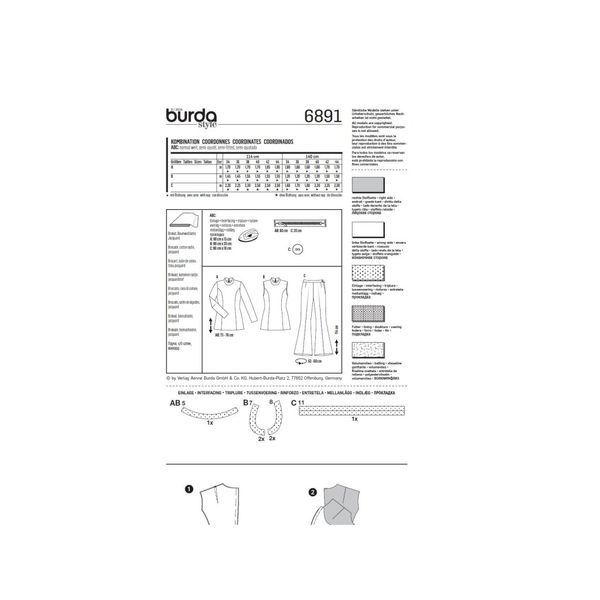 الگو خیاطی تاپ تونیک و شلوار زنانه بوردا استایل کد 6891 سایز 34 تا 44 متد مولر