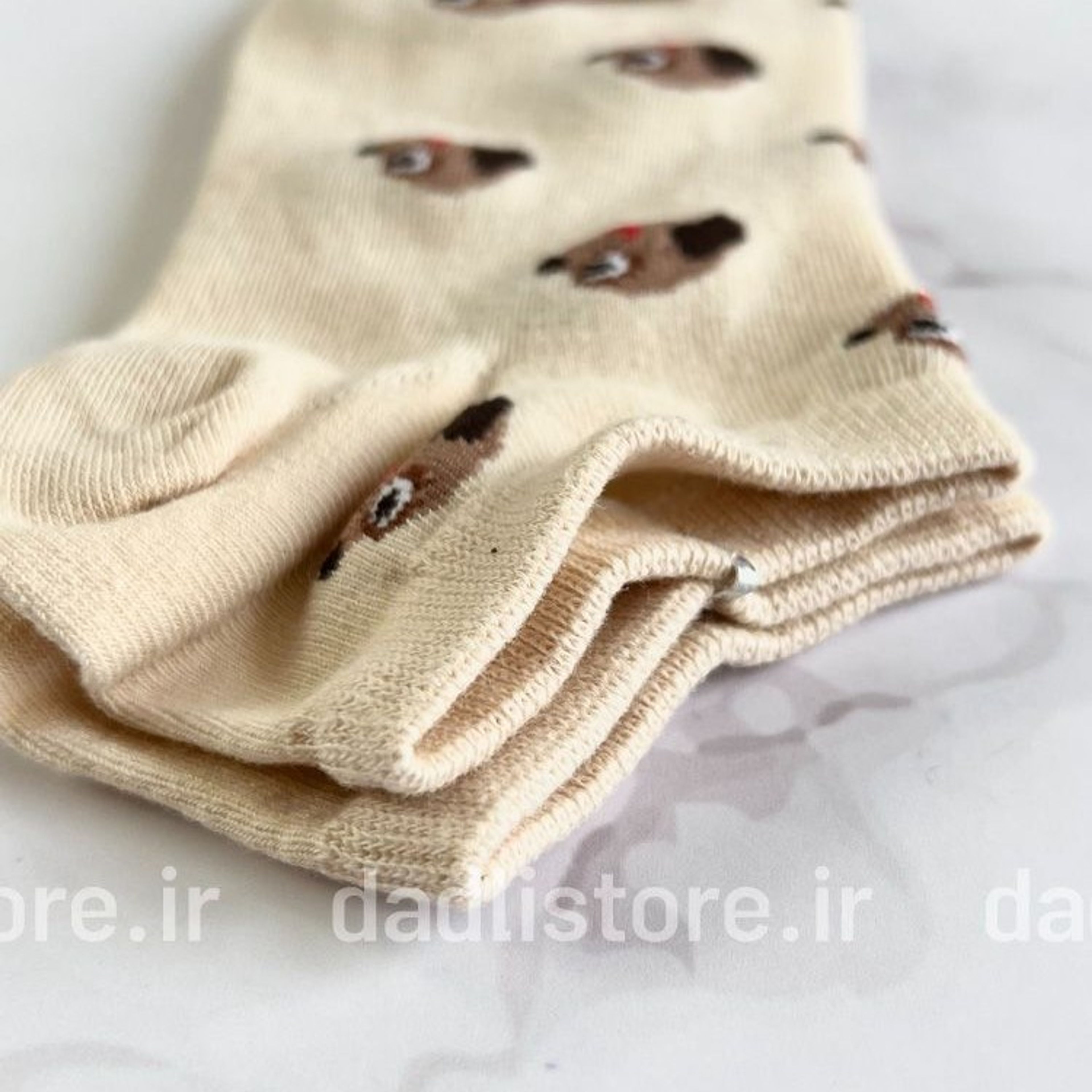 فروش اینترنتی جوراب نخ پنبه مچی لیمویی طرح سگ
