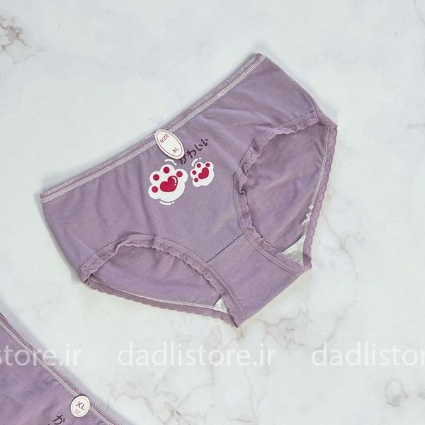 شورت نخ پنبه عروسکی سفید بنفش طرح تدی