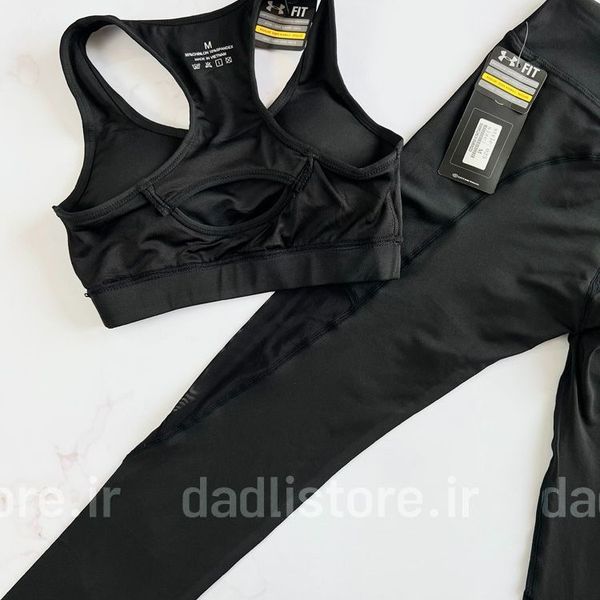 ست نیمتنه لگ ورزشی آندر آرمور پارچه غواصی طرح مشکی