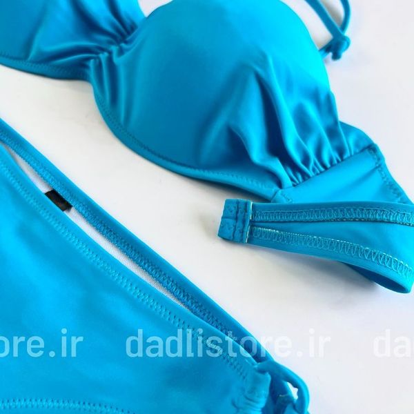 بیکینی کاپدار بندی پوش آپ دار طرح آبی فیروزه ای