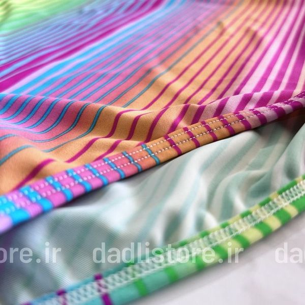 مایو یک تکه اسلیپ کاپدار طرح راه راه رنگی