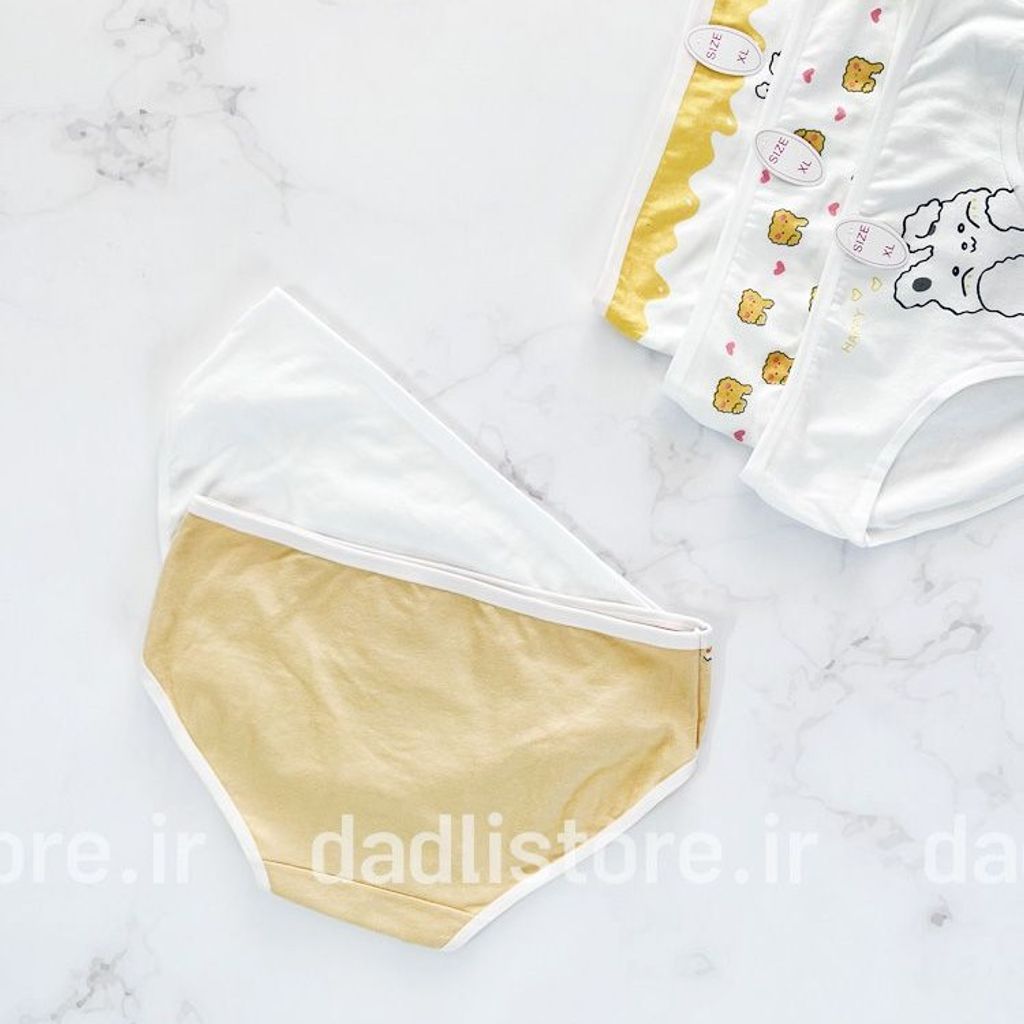 فروش اینترنتی شورت نخ پنبه عروسکی سفید زرد طرح خرگوش