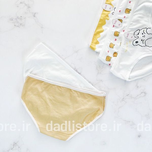 شورت نخ پنبه عروسکی سفید زرد طرح خرگوش