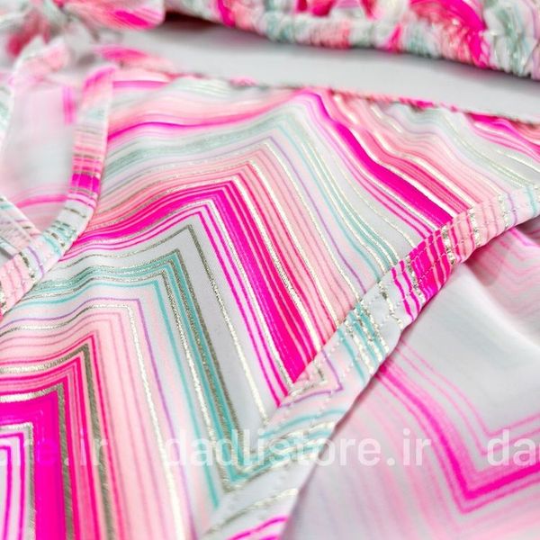 بیکینی کاپ متحرک طرح سفید صورتی راه راه