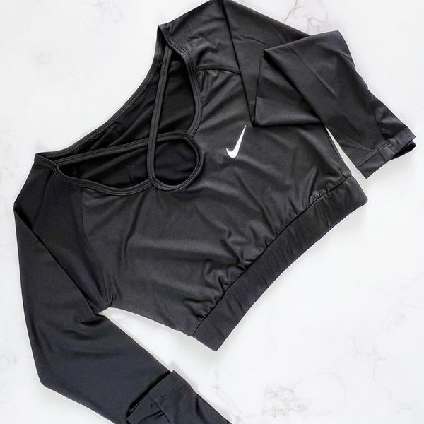 کراپ تاپ ورزشی آستین دار فینگر دار نایکی Nike