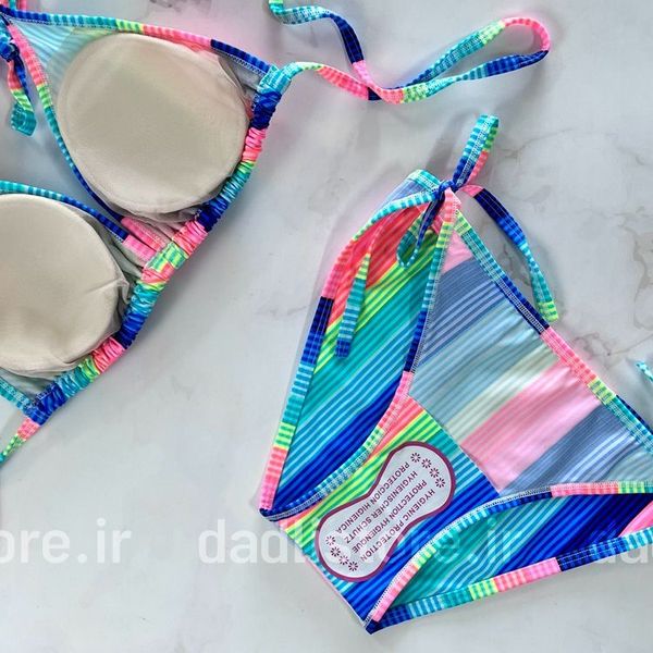 بیکینی کاپ متحرک طرح راه راه رنگی