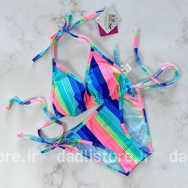 بیکینی کاپ متحرک طرح راه راه رنگی