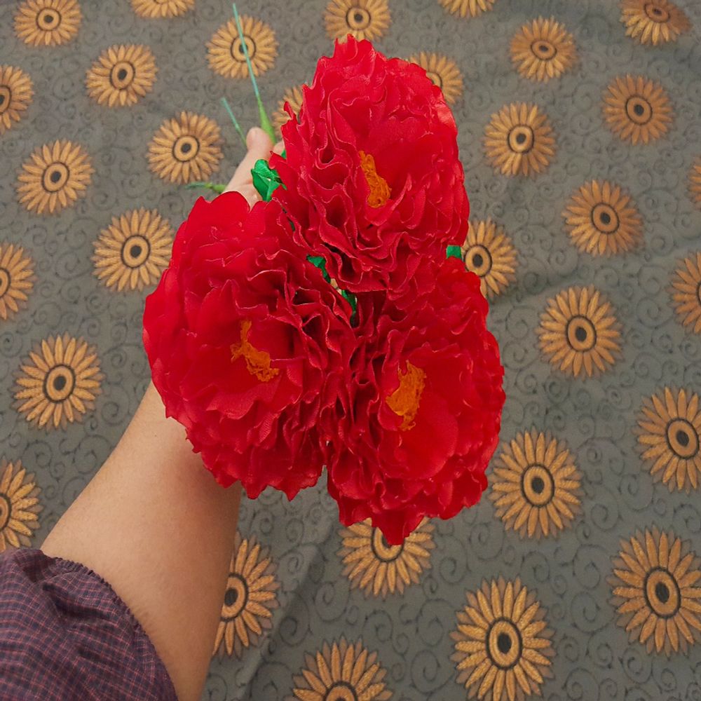 خرید اینترنتی گل پیونی روبانی دست ساز  3 عددی