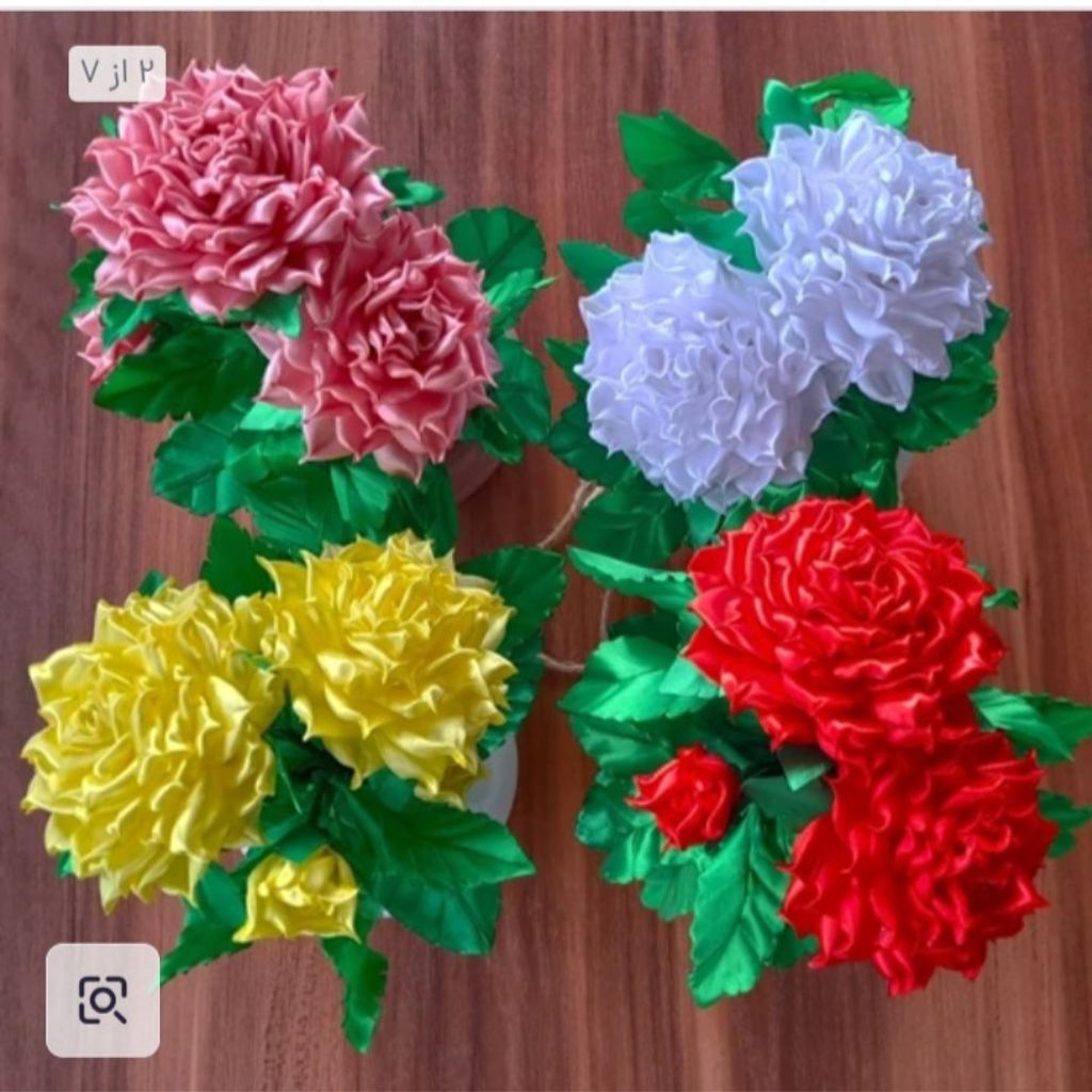 قیمت ارزان گل رز نوک تیز دست ساز روبانی با گلدان