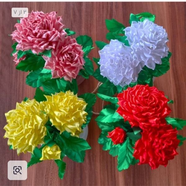 گل رز نوک تیز دست ساز روبانی با گلدان