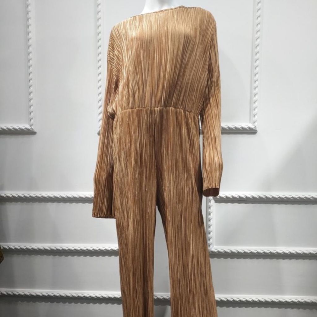 فروش اینترنتی سرهمی اورال شاین پلیسه مجلسی زنانه رنگ کرم