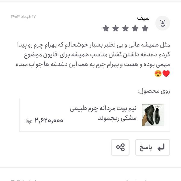 نیم بوت مردانه چرم طبیعی مشکی ریچموند