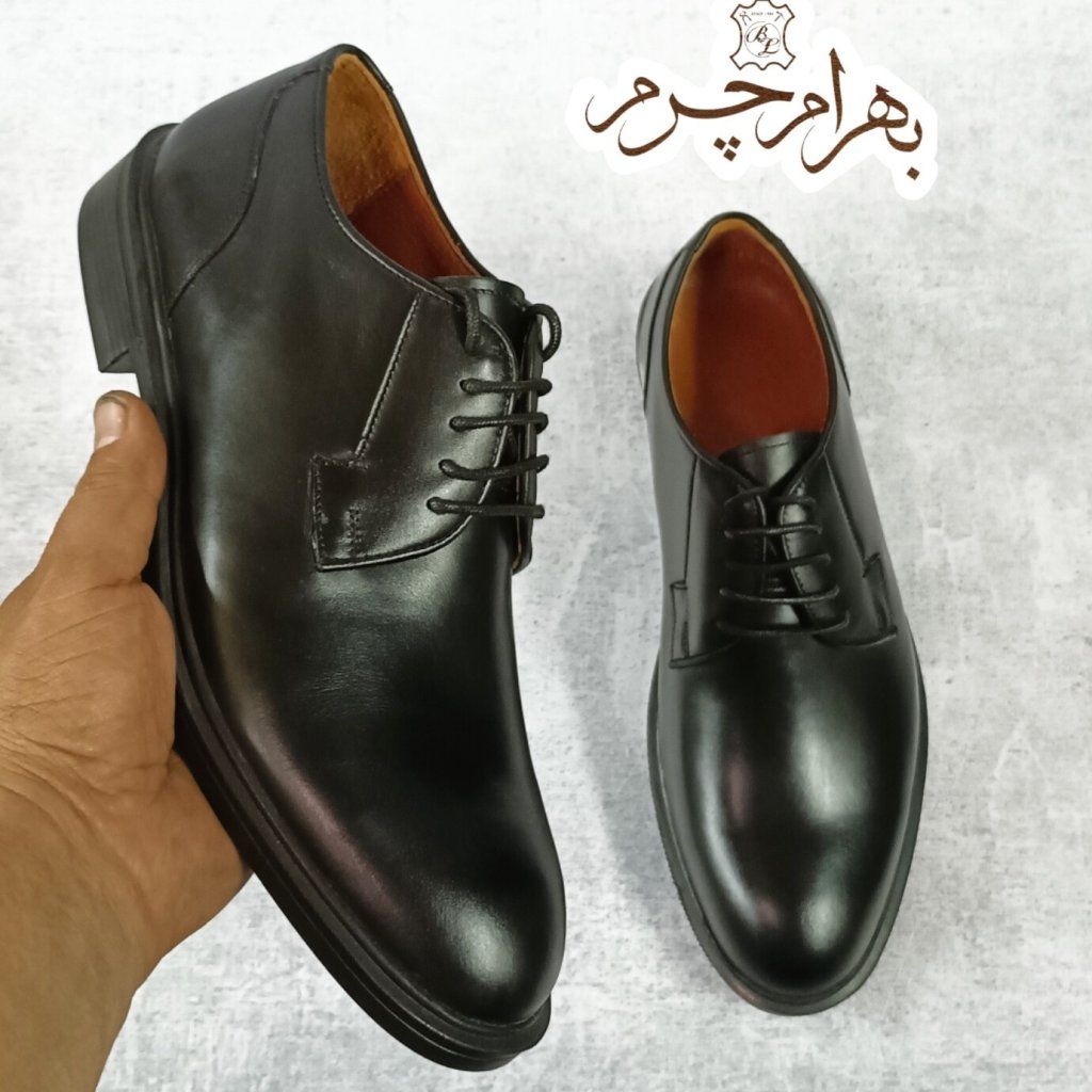 فروش اینترنتی کفش مردانه اداری چرم طبیعی مشکی مدل سایروس 