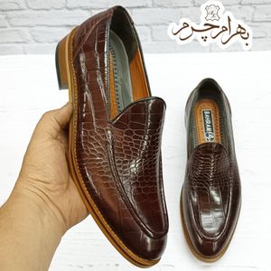 کفش مردانه کالج چرم طبیعی دست دوز کاپری کروکودیلی قهوه ای