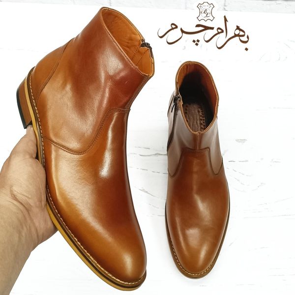 نیم بوت مردانه رسمی رنگی خاص چرم طبیعی مدل آلپاین عسلی
