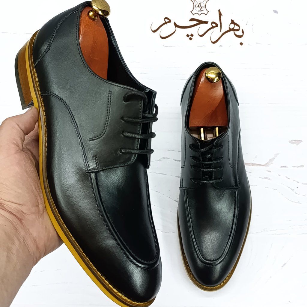 خرید اینترنتی کفش مردانه کالج چرم طبیعی دست دوز مشکی کاپریس کلاسیک 