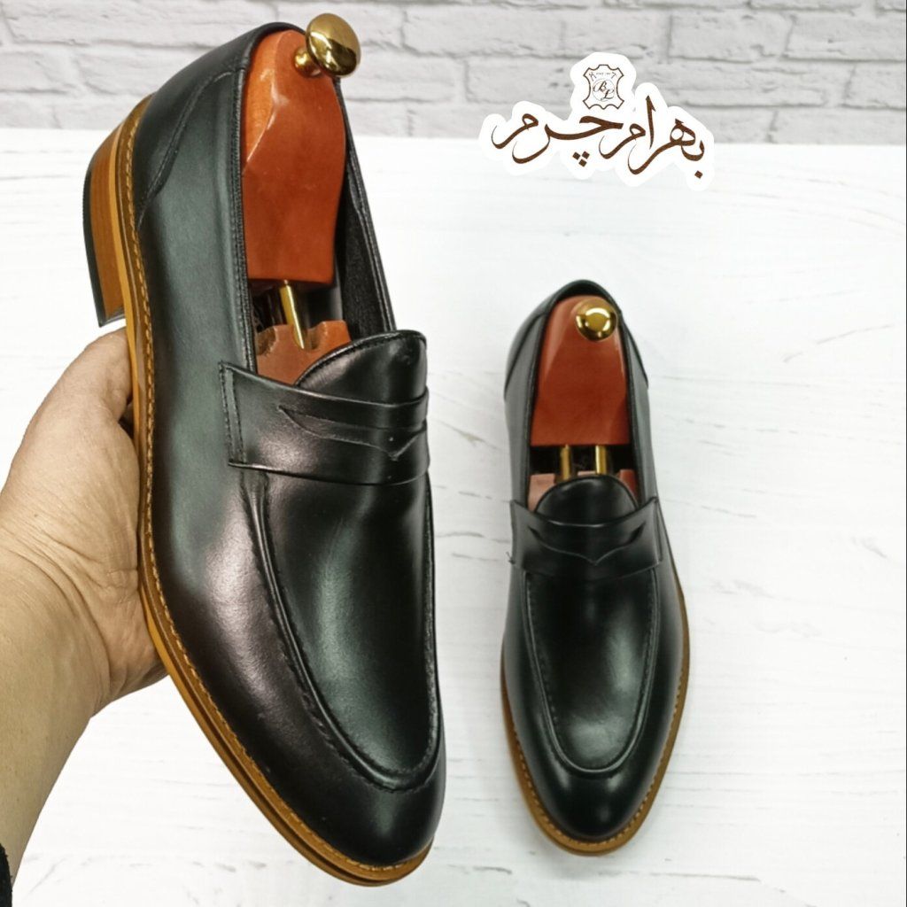 خرید اینترنتی کفش مردانه کالج چرم طبیعی دست دوز کاپری کلاسیک مشکی 