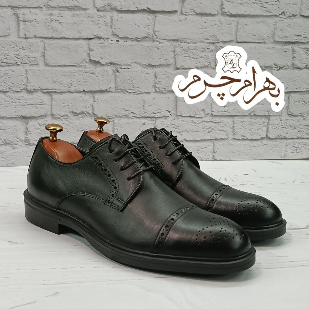 خرید آنلاین کفش مردانه اداری شیک چرم طبیعی دست دوز مشکی مدل کارلو