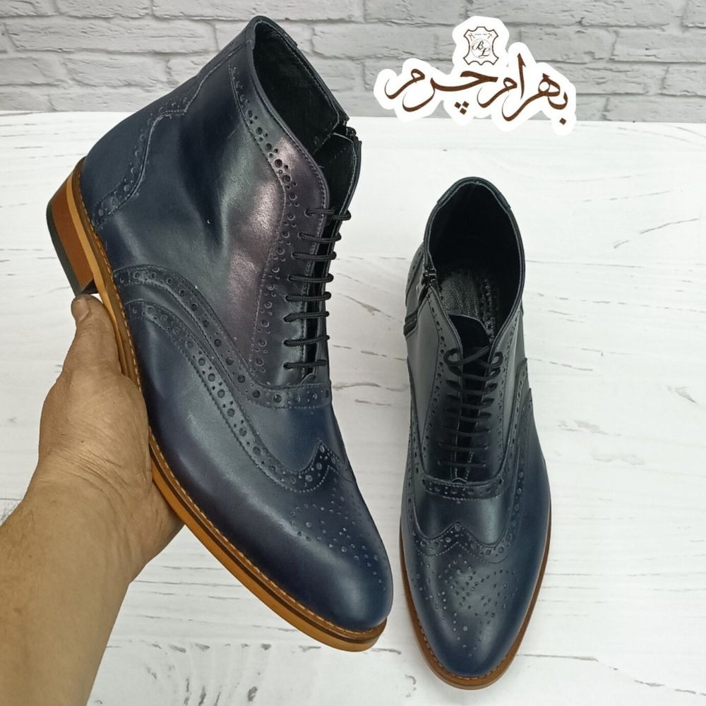 خرید اینترنتی نیم بوت مردانه رسمی رنگی خاص چرم طبیعی ریچموند سرمه ای