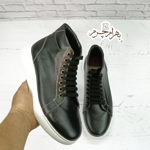 نیم بوت مردانه ونس شیک چرم طبیعی دست دوز مدل ادوین مشکی