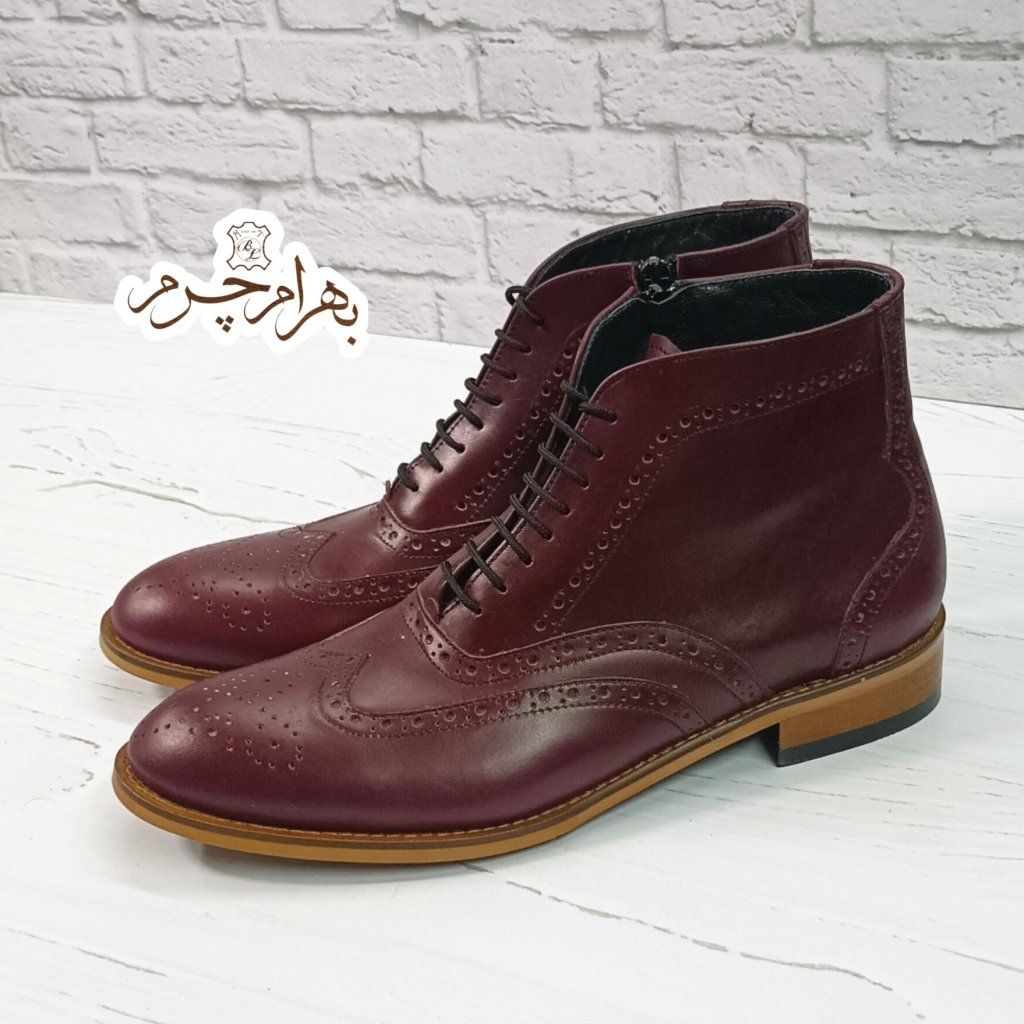 فروش اینترنتی نیم بوت مردانه رسمی شیک چرم طبیعی دست دوز مدل ریچموند زرشکی 