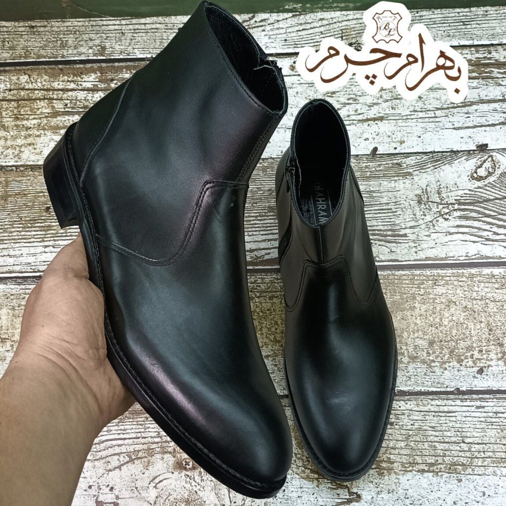 خرید آنلاین نیم بوت مردانه چرم طبیعی مشکی آلپاین کلاسیک 