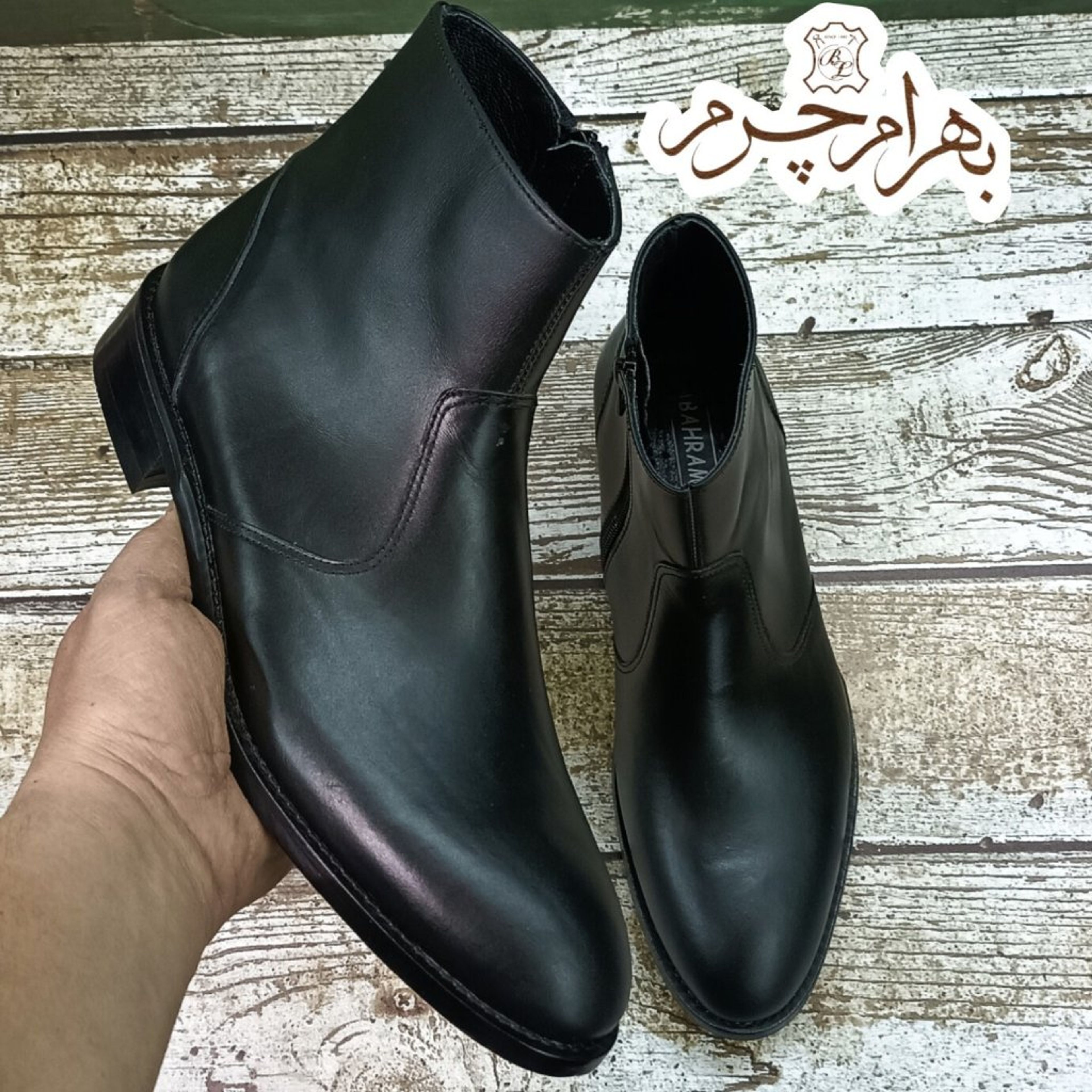 خرید آنلاین نیم بوت مردانه چرم طبیعی مشکی آلپاین کلاسیک 
