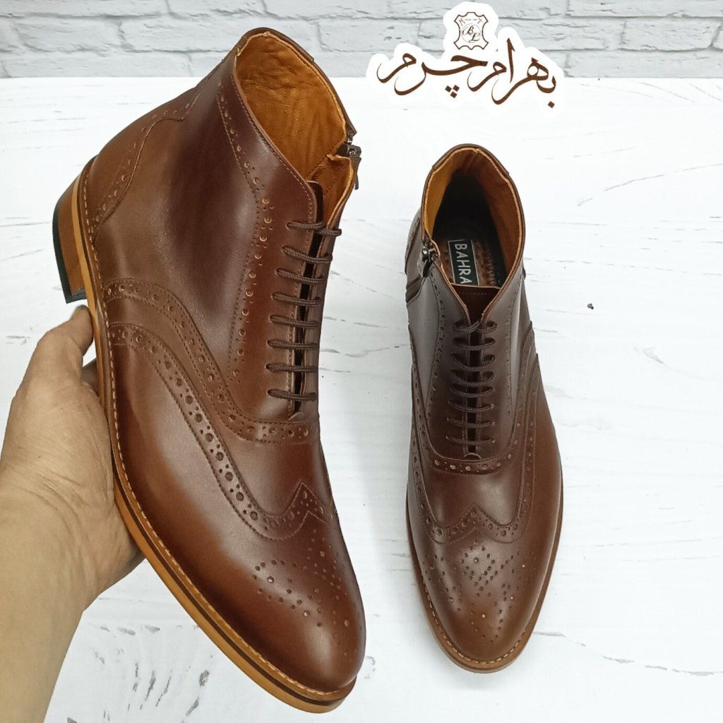 خرید آنلاین نیم بوت مردانه رسمی رنگی خاص چرم طبیعی دست دوز مدل ریچموندقهوه ای 