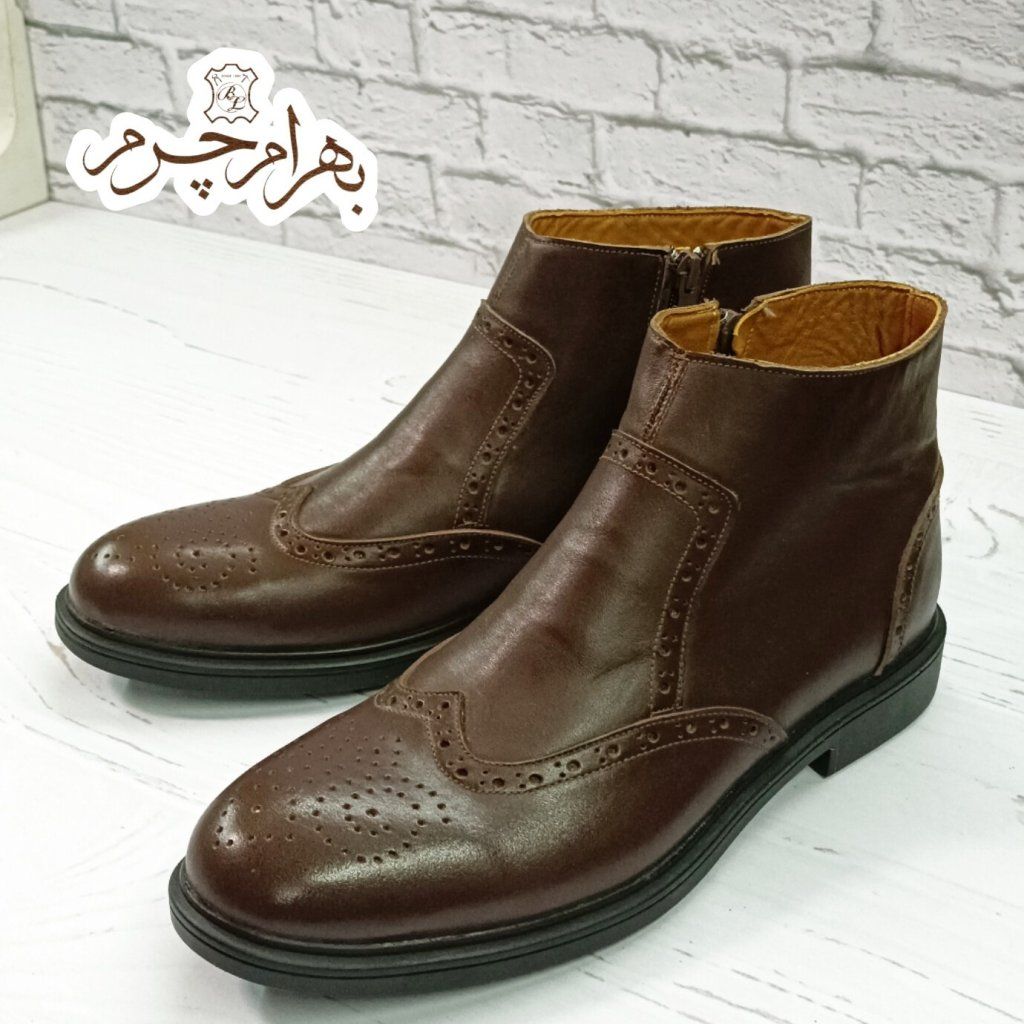 خرید آنلاین نیم بوت مردانه اسپرت چرم طبیعی مدل برونو قهوه ای حراج تک سایز 